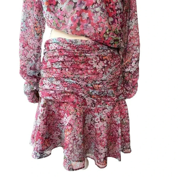 Zara (NWT) Floral Print Pink Mini Dress with Side Cut Out Size X-Large - Picture 3 of 10